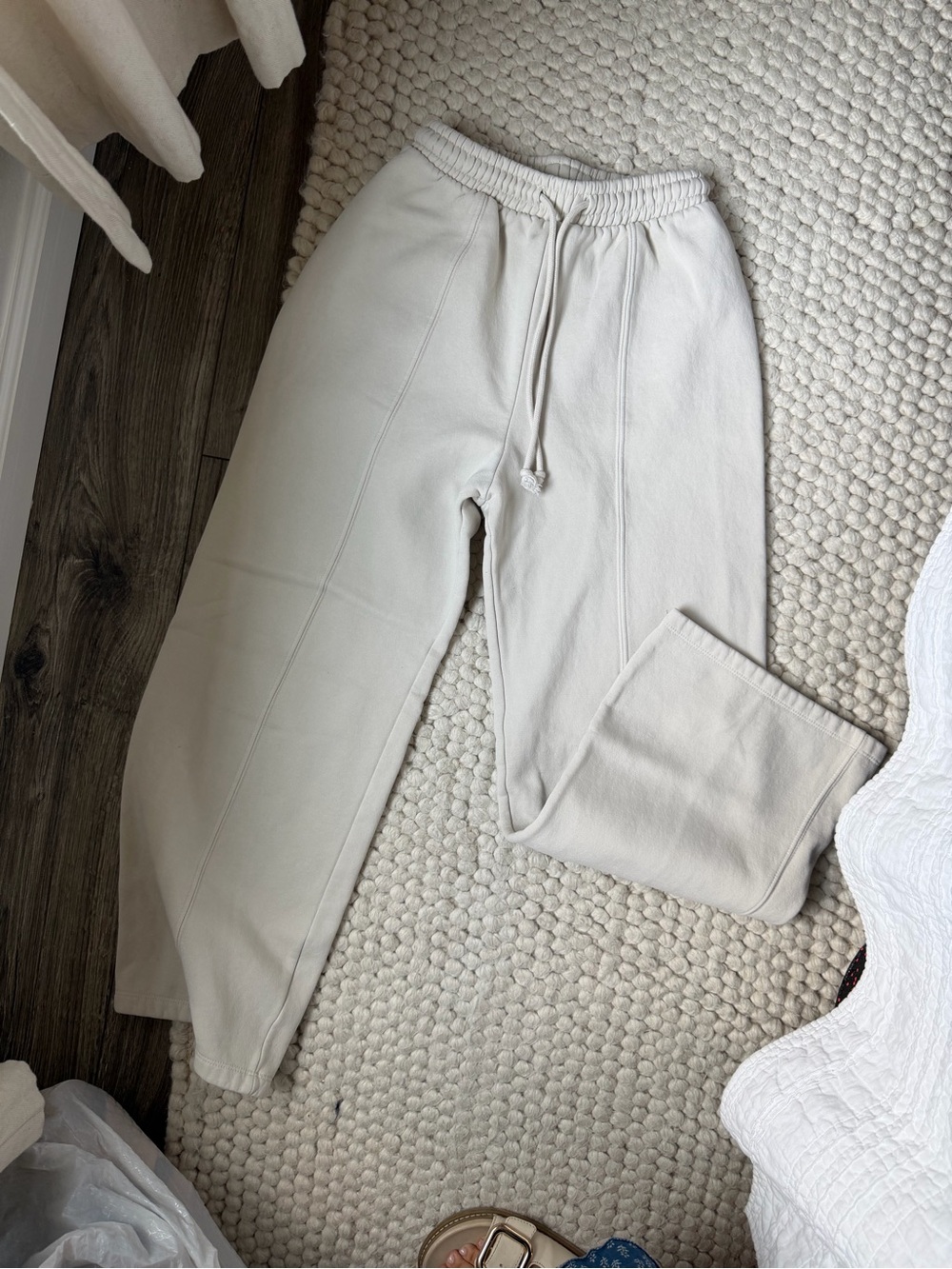 Zara Off-White Ribbed Waistband Sweatpants